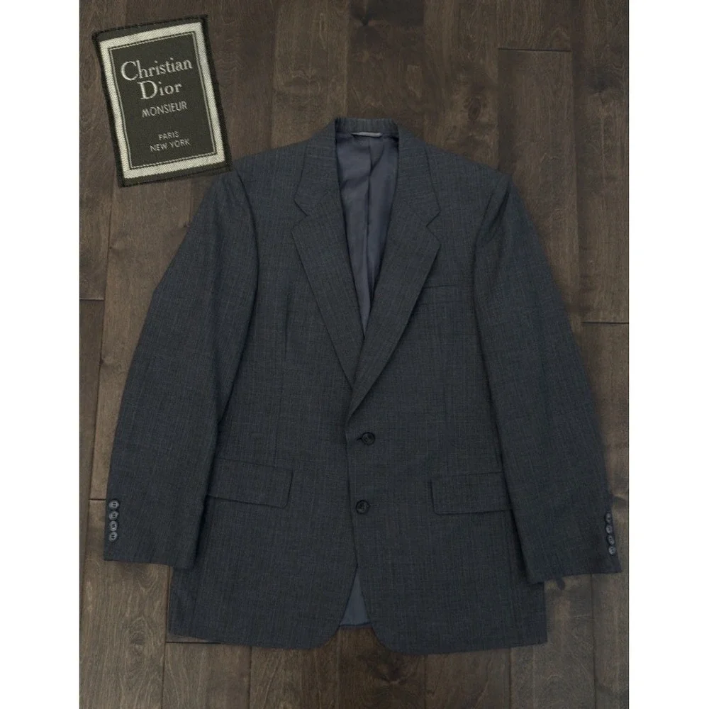 Christian Dior Monsieur Blazer Mens Size 40R Striped 2-Button Grey‎ Suit Jacket